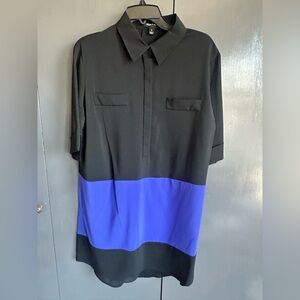 NWOT size 6  Alex + Alex. Blue and Black Colorblock Silky Shirt Dress
